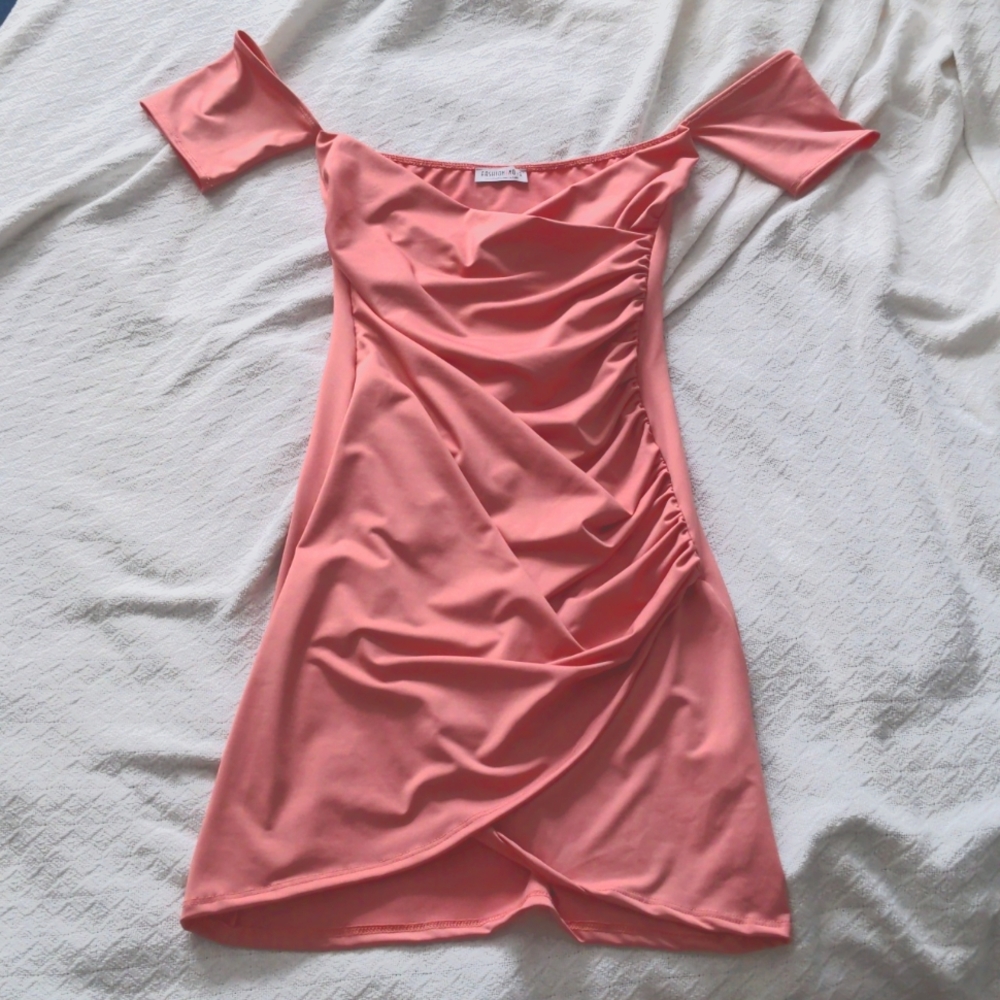 Pink Off the Shoulder Mini Dress
